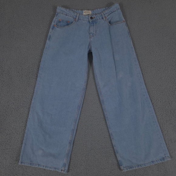 Motel Rocks Denim - Motel Rocks Jeans Womens 30x32 Blue Wide Leg Parallel Mid Rise Light Wash Denim